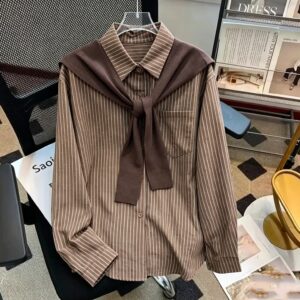 The Amelia Striped Layered Shirt with Knit Wrap